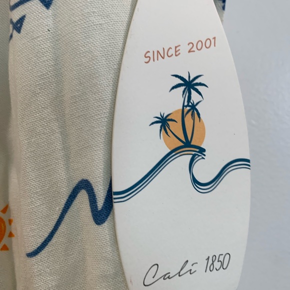 Printed Linen Pull On Pants - White - Picture 5 of 7